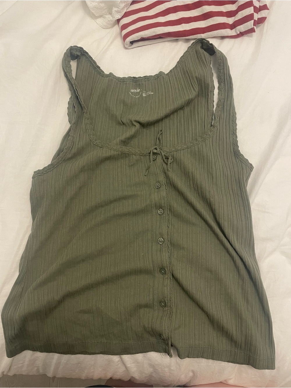 Aerie xl Ribbed Olive Green Tank Top with Front Buttons